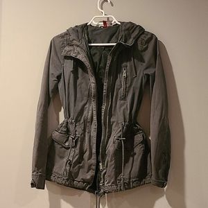 Light gray utility jacket with hood